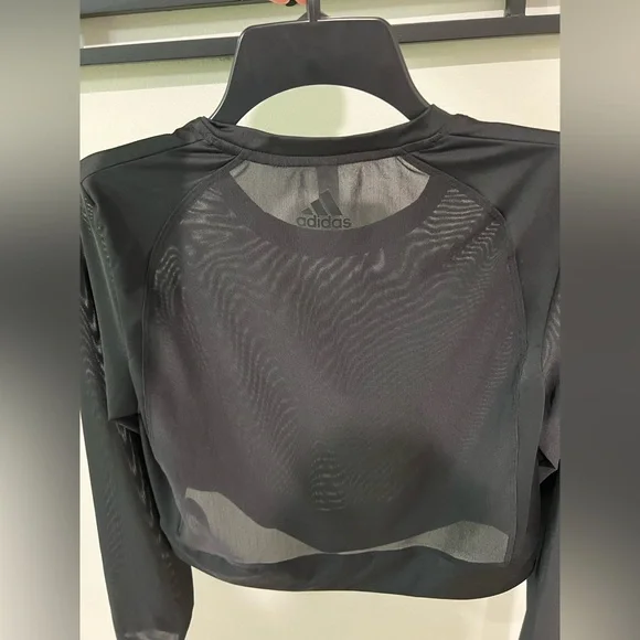 Adidas Mesh Black Cropped Long Sleeve Shirt - Picture 6 of 6